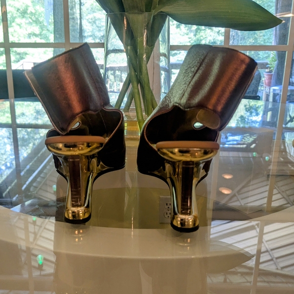 Onex Bronze Open-Toe Heels with Crystal Accents - Picture 4 of 9